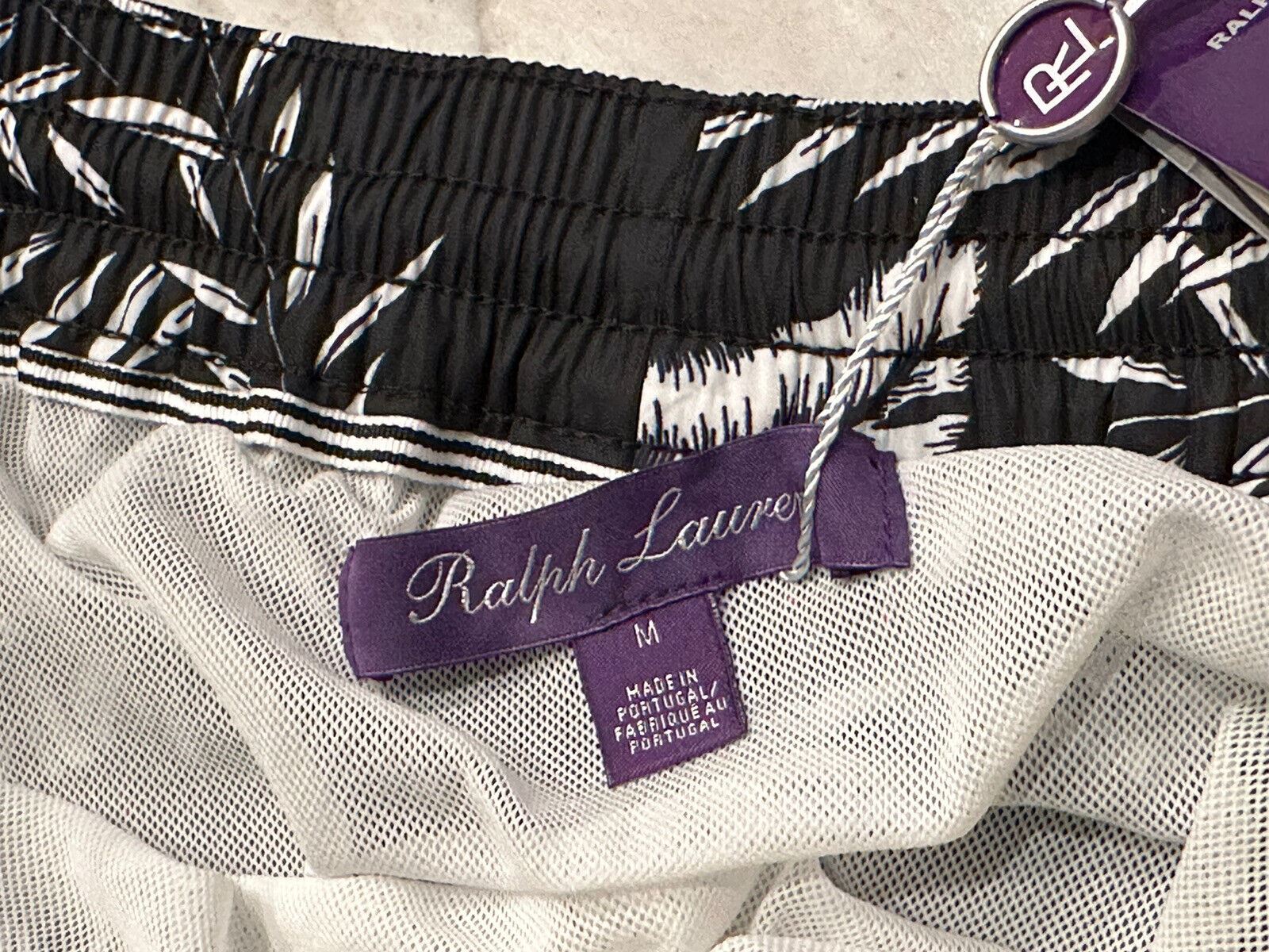 NWT $395 Polo Ralph Lauren Purple Label Mens Black/White Swim Shorts Trunks M