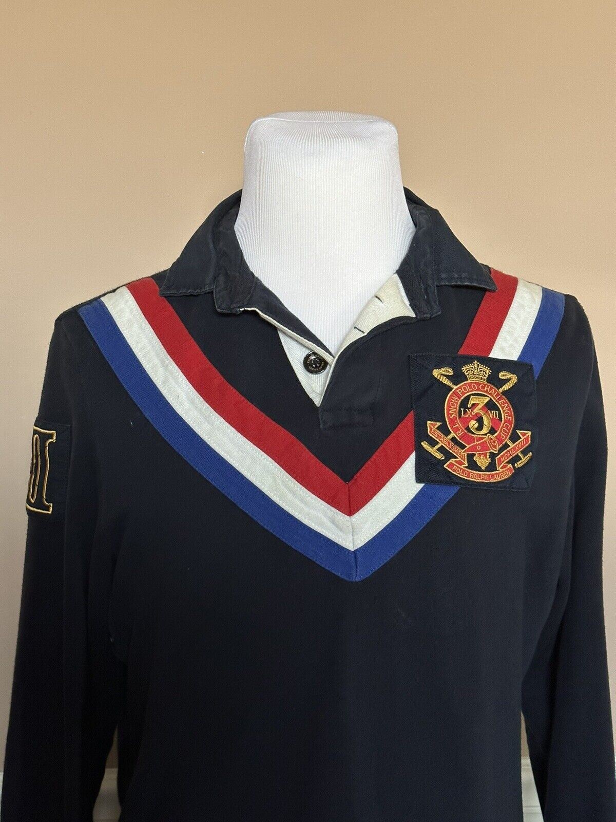 Синяя рубашка поло индивидуального кроя с длинными рукавами и логотипом Polo Ralph Lauren, средний размер