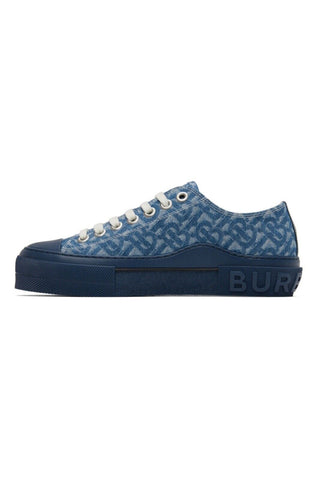 NIB $590 Burberry Women's TB Denim Blue Low Top Sneakers 9 US (39 Eu) 8057579 IT