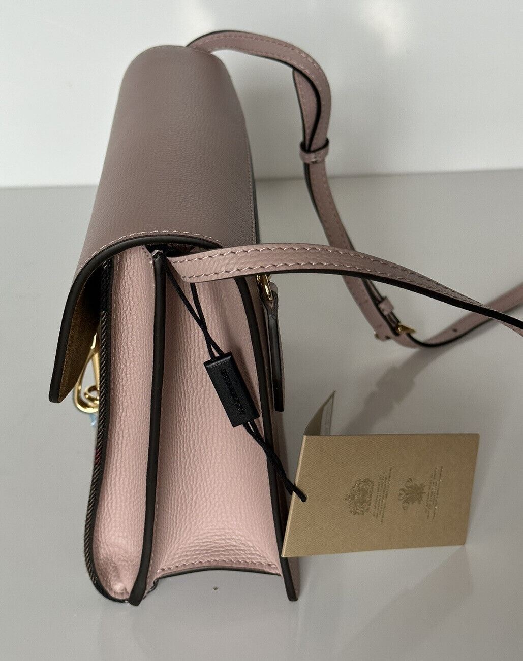 Burberry Macken Small Pale Orchid House Check Derby Leather