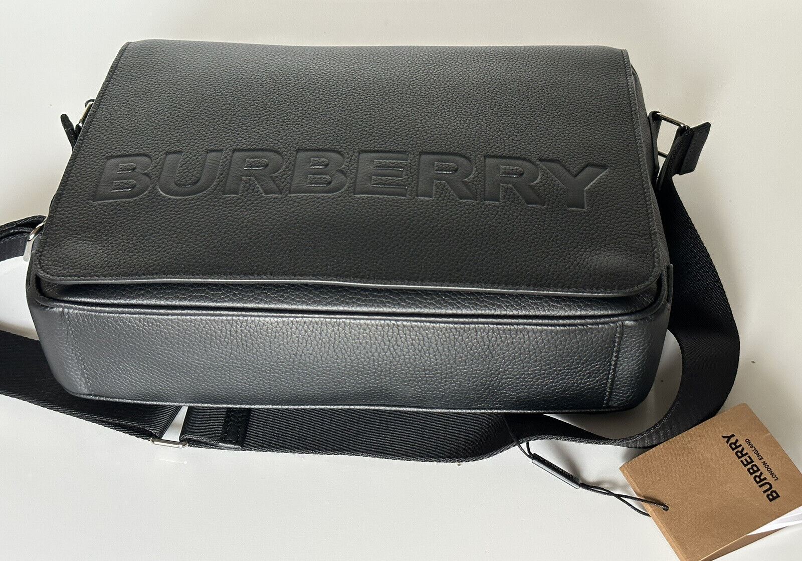 NWT $1350 Burberry Bruno Кожаная сумка-мессенджер с логотипом Темно-серого цвета 80507621 