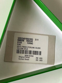 NWB 760 $ Bottega Veneta vergoldeter Sterlingsilberring, Größe 15 (7 US) 649232
