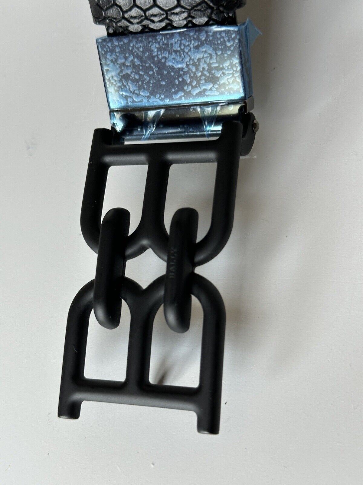 Neu mit Etikett: 450 $ Bally Herren-Gürtel mit doppelseitiger B-Kette in Schwarz, 44/110, hergestellt in Italien 