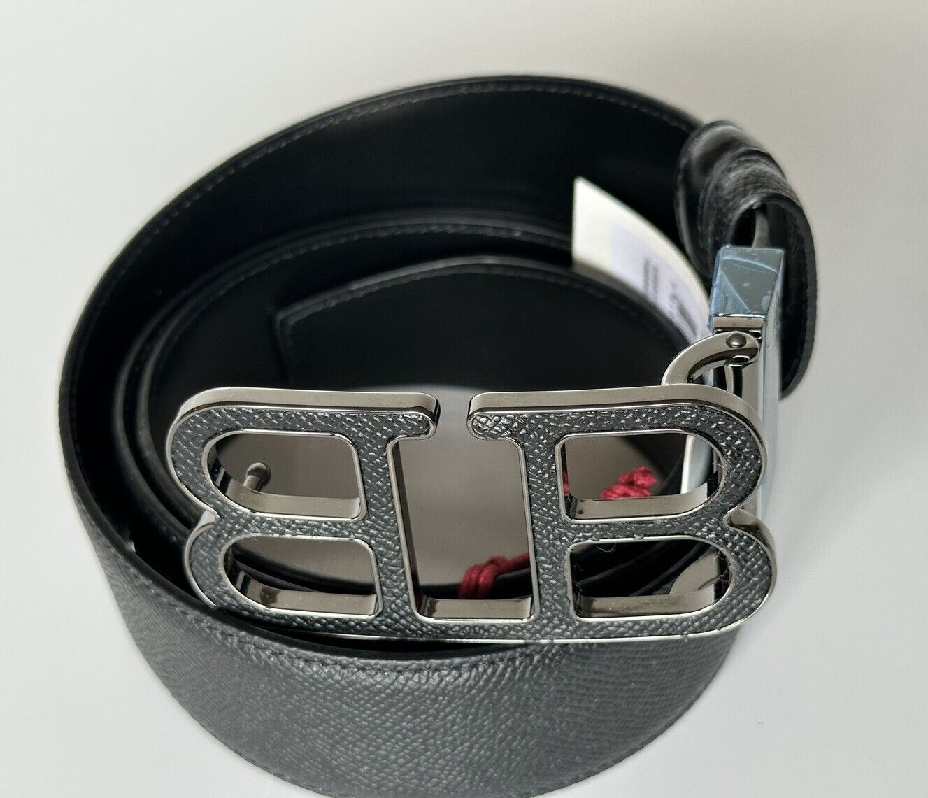 NWT $415 Bally Men's Double Sided Mirror B Black Leather Belt 44/110 IT 6235288