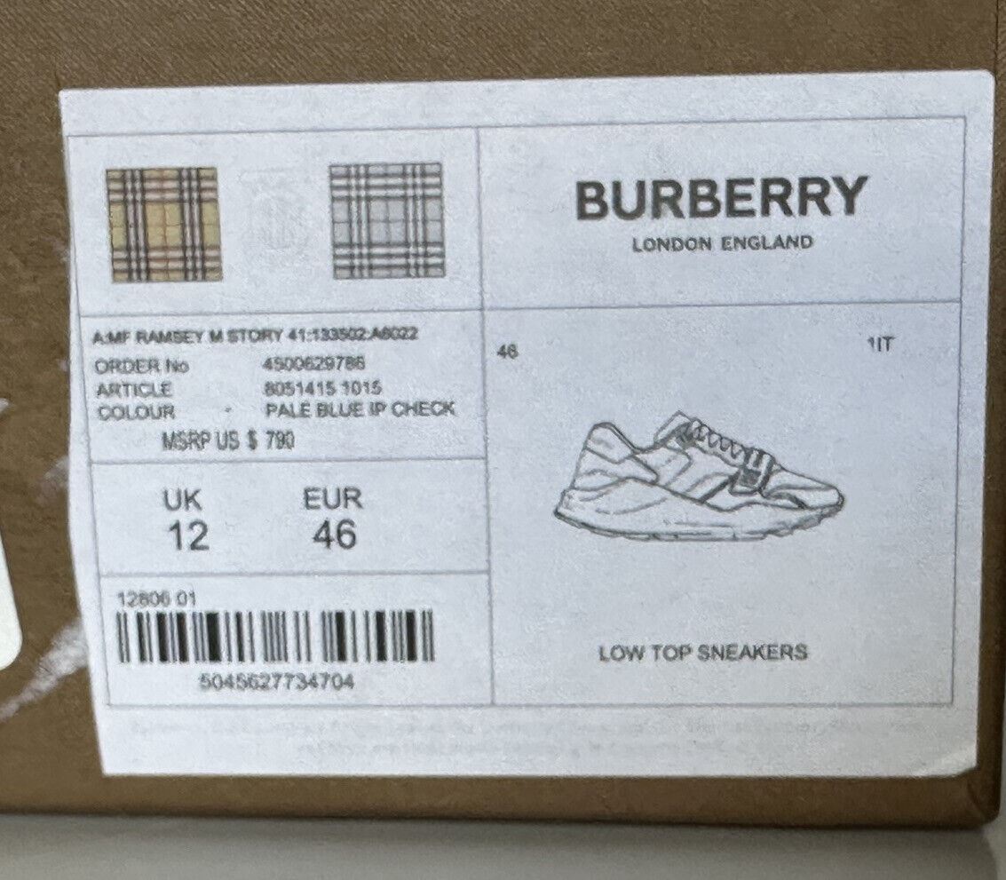 NIB $790 Burberry Men's Ramsey Pale Blue Sneakers 13 US (46 Euro) 8051415 IT