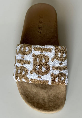 NIB $490 Burberry Furley Womens TB Beige/White Slides Sandals 11 US (41) 8056745