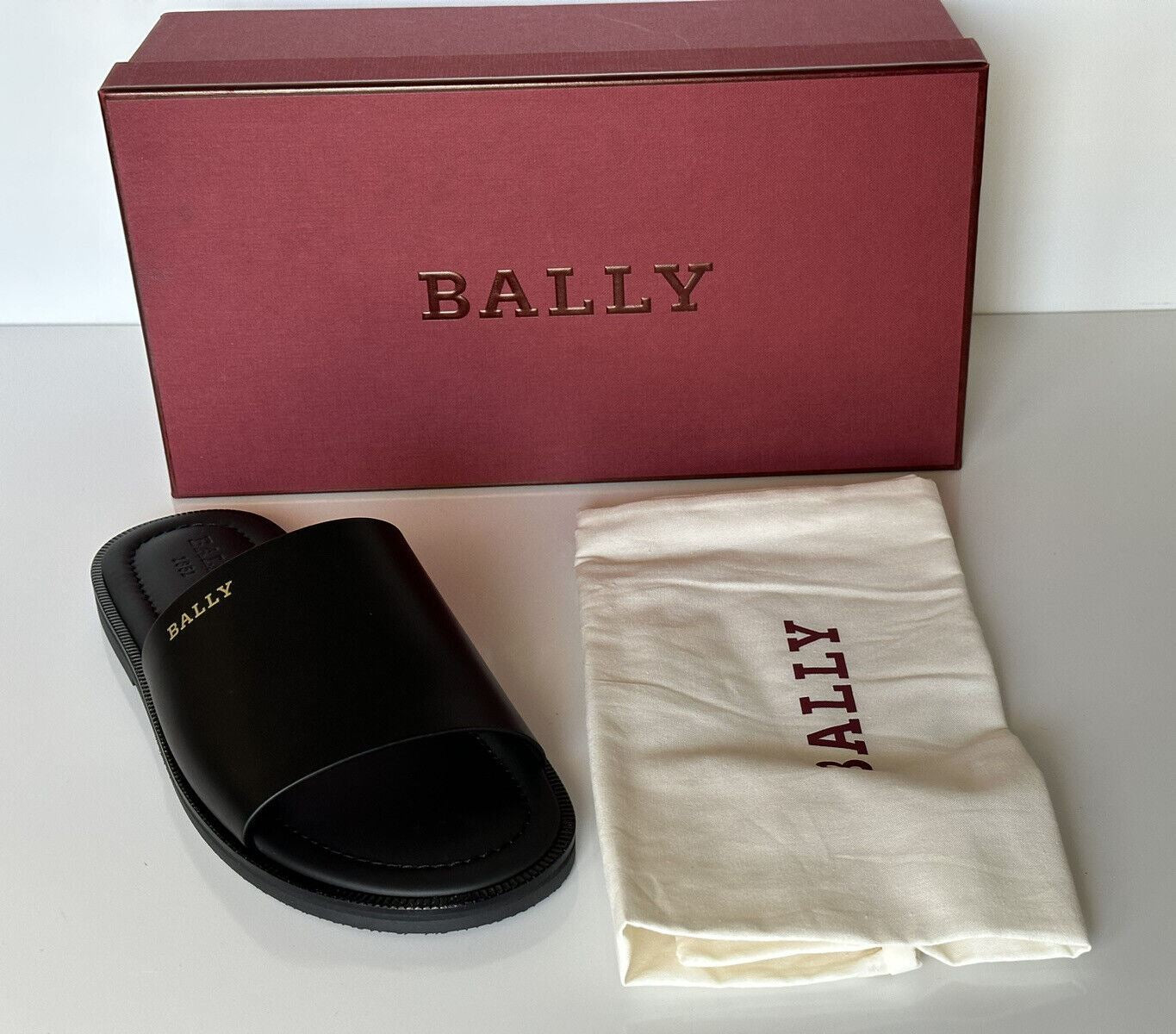 NIB Bally Men's Jaamer Leather Black Slides Sandals 9 US (42 Euro) 6238058 Italy