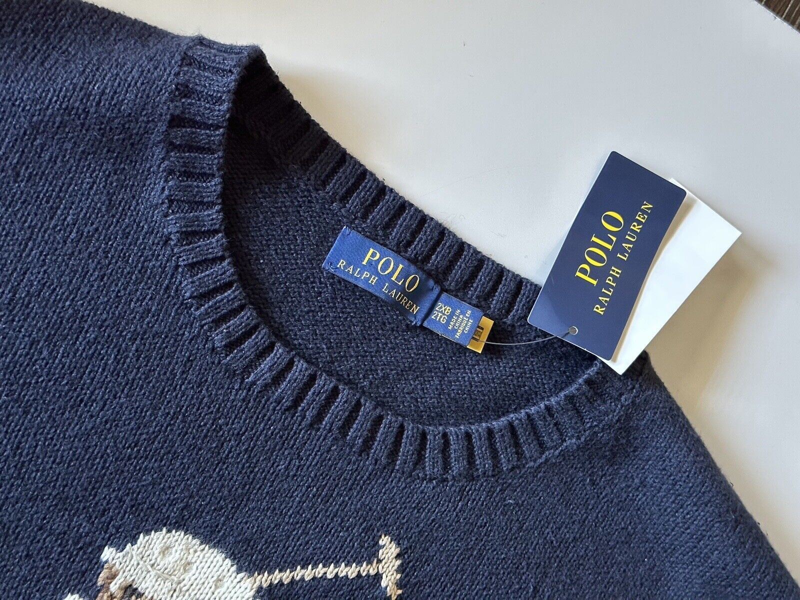 СЗТ 428 долларов США Polo Ralph Lauren Big Pony Bear Синий свитер из хлопка/льна 2XB 