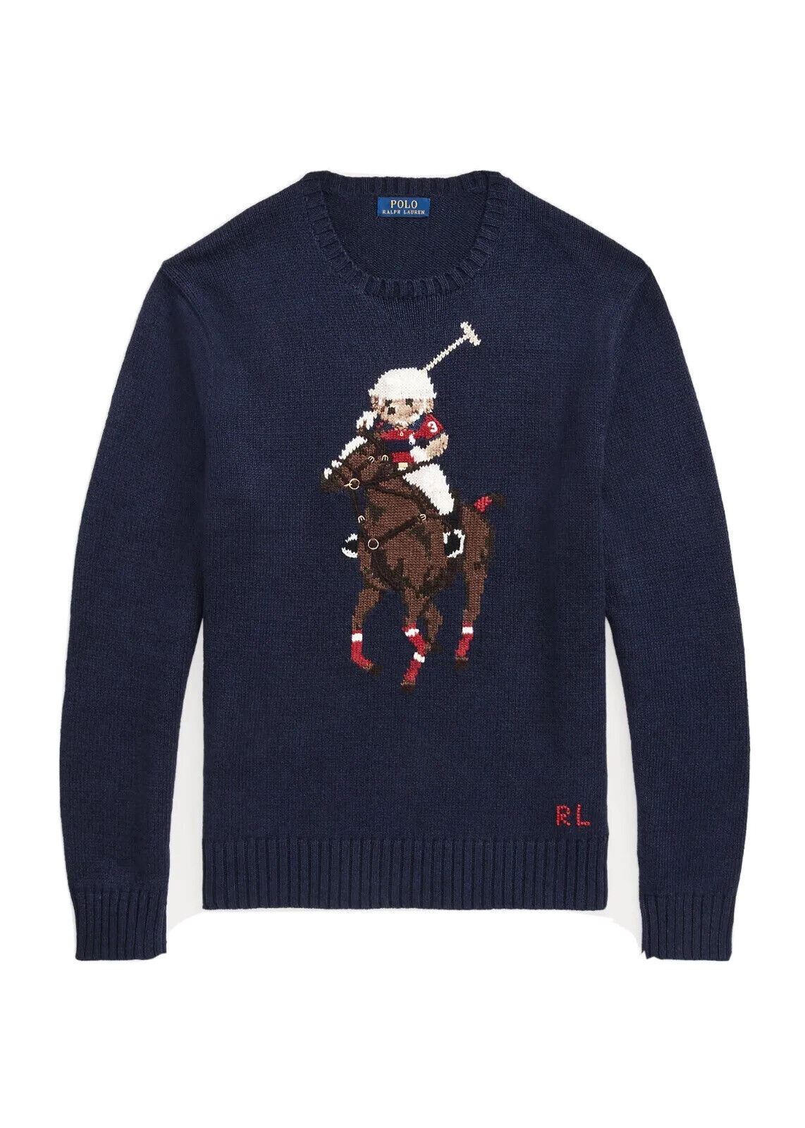 NWT $428 Polo Ralph Lauren Big Pony Bear Cotton/Linen Blue Sweater 3XB