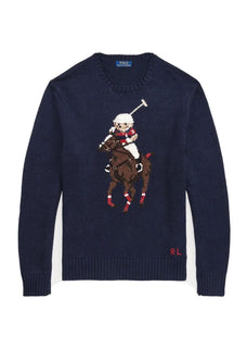 СЗТ 428 долларов США Polo Ralph Lauren Big Pony Bear Синий свитер из хлопка/льна 3XB 