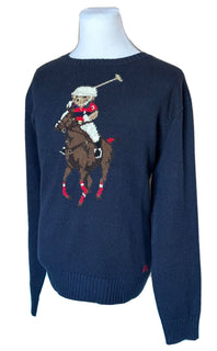 СЗТ 428 долларов США Polo Ralph Lauren Big Pony Bear Синий свитер из хлопка/льна 3XB 