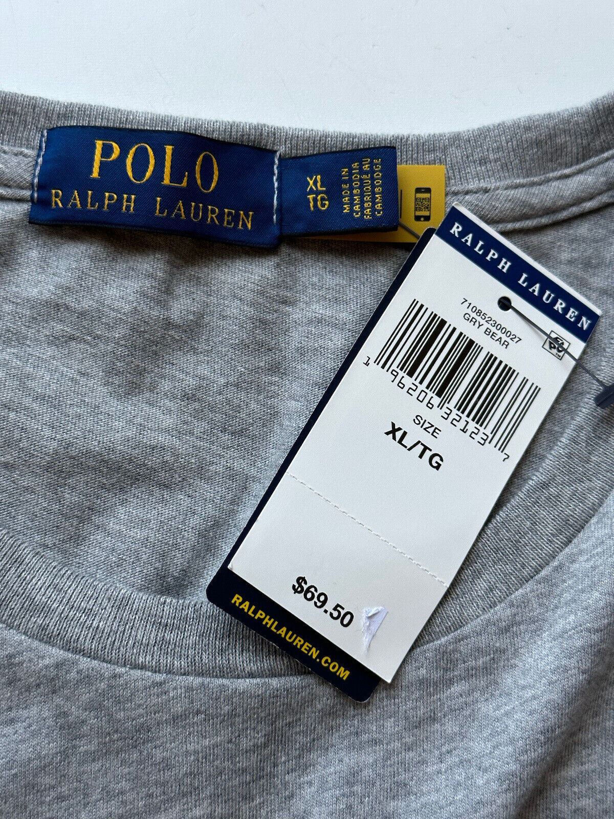 Neu mit Etikett: 69,50 $ Polo Ralph Lauren Kurzarm-T-Shirt mit Bärenmuster, Grau, XL