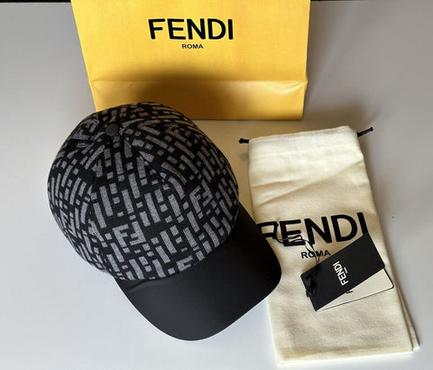 NWT 530 $ Fendi Logo Baseball Cap Grau/Schwarz Hut Hergestellt in Italien FXQ782 