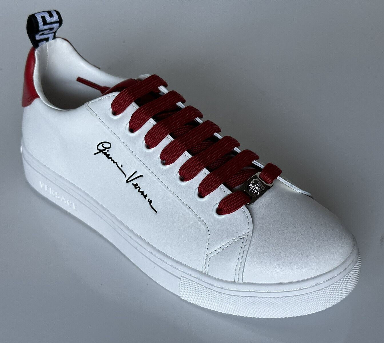 NIB $750 Versace Low Top White/Red Leather Sneakers 9.5 US (39.5 Euro) 1002773