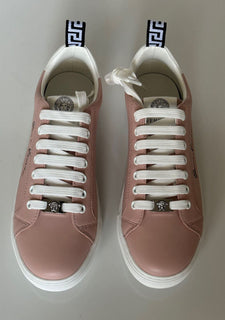 СПИ $750 Versace Low Top Румяные/белые кожаные кроссовки 8 США (38 евро) 1002773 