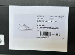 СПИ $750 Versace Low Top Румяные/белые кожаные кроссовки 8 США (38 евро) 1002773 