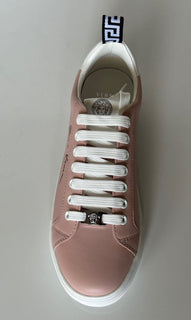СПИ $750 Versace Low Top Румяные/белые кожаные кроссовки 8 США (38 евро) 1002773 