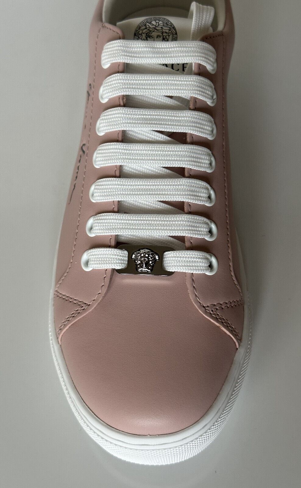 NIB $750 Versace Low Top Blush/White Leather Sneakers 8 US (38 Euro) 1002773