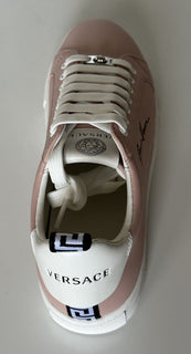 СПИ $750 Versace Low Top Румяные/белые кожаные кроссовки 8 США (38 евро) 1002773 
