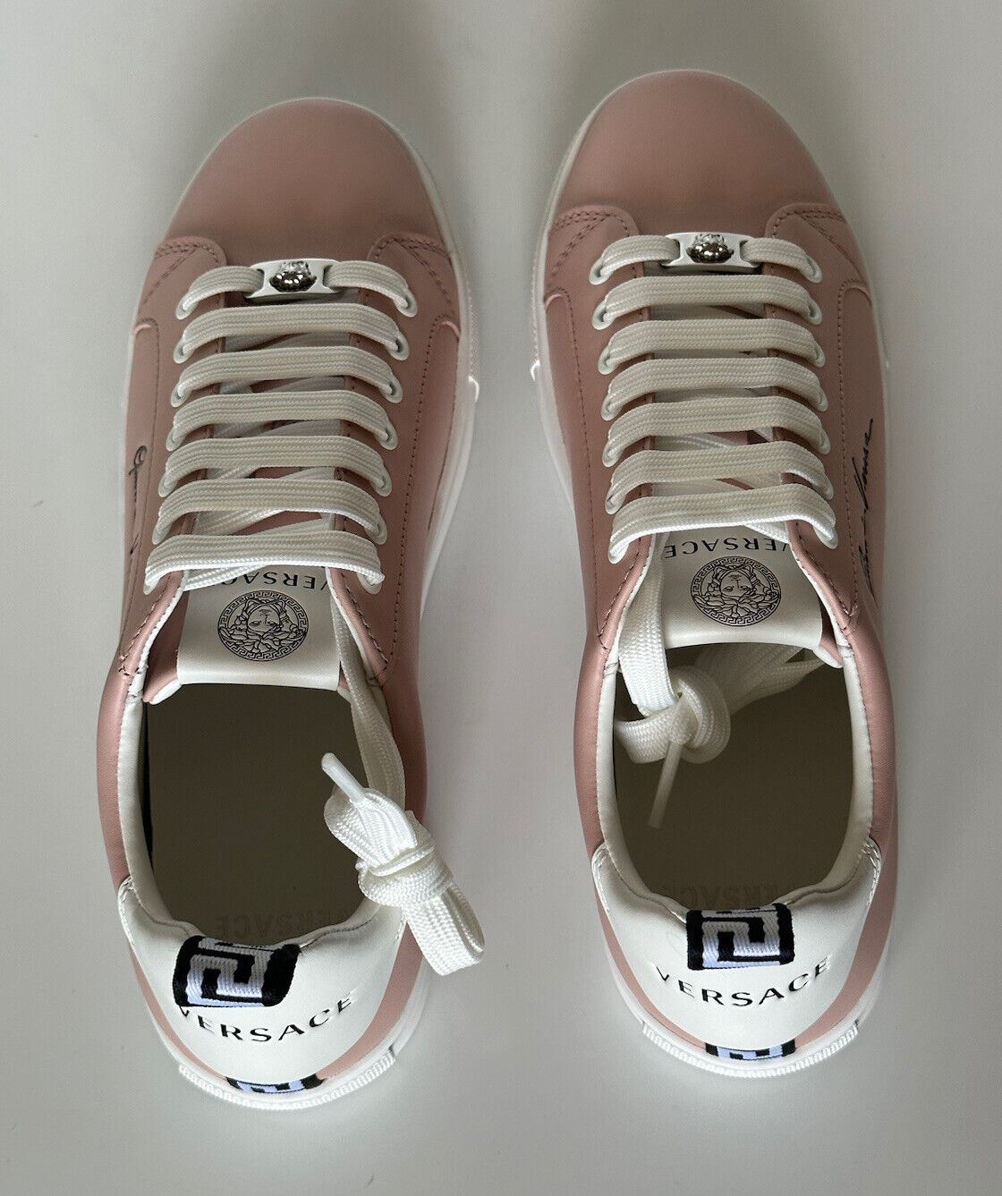 NIB $750 Versace Low Top Blush/White Leather Sneakers 9.5 US (39.5 Euro) 1002773