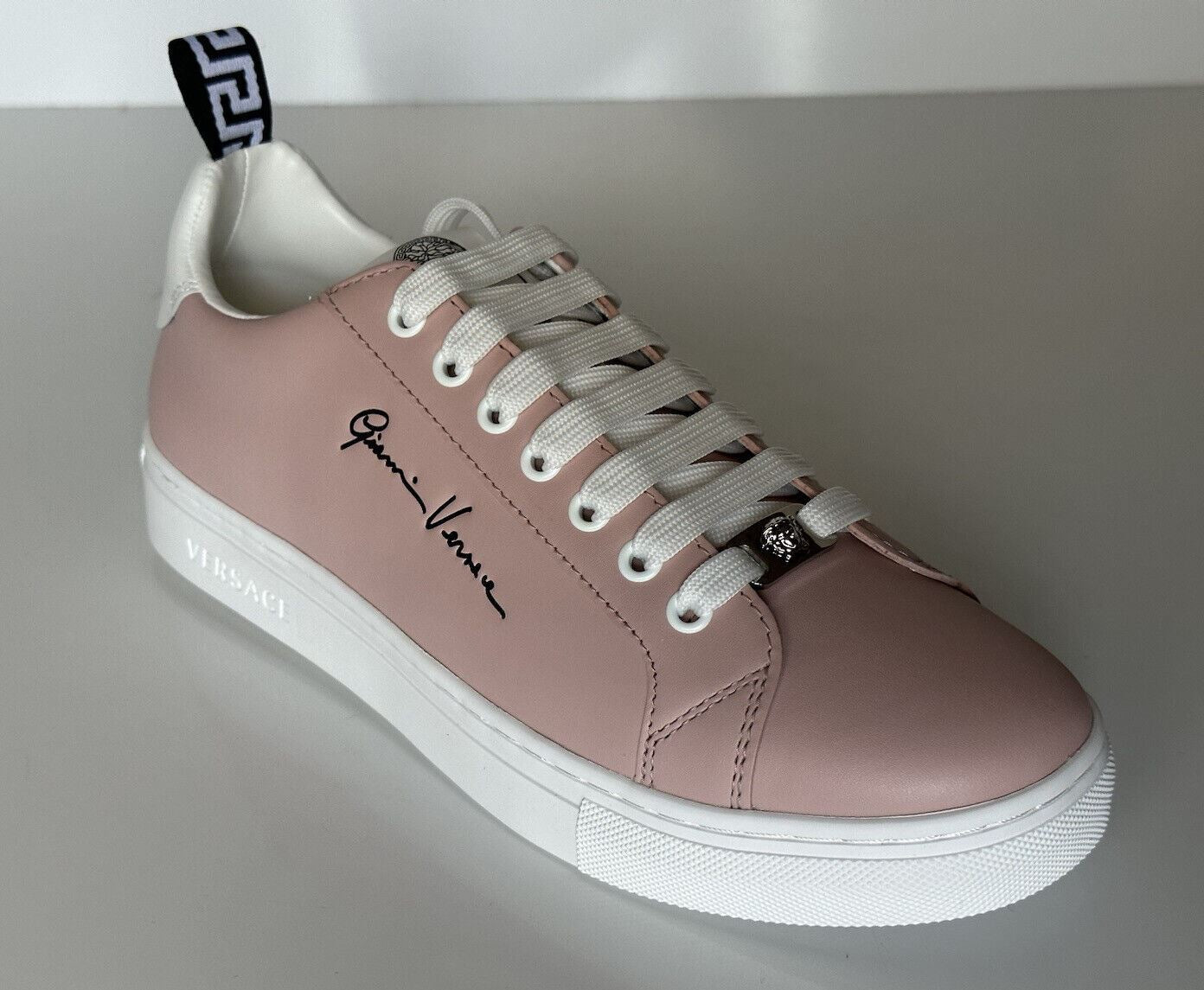 NIB $750 Versace Low Top Blush/White Leather Sneakers 10 US (40 Euro) 1002773