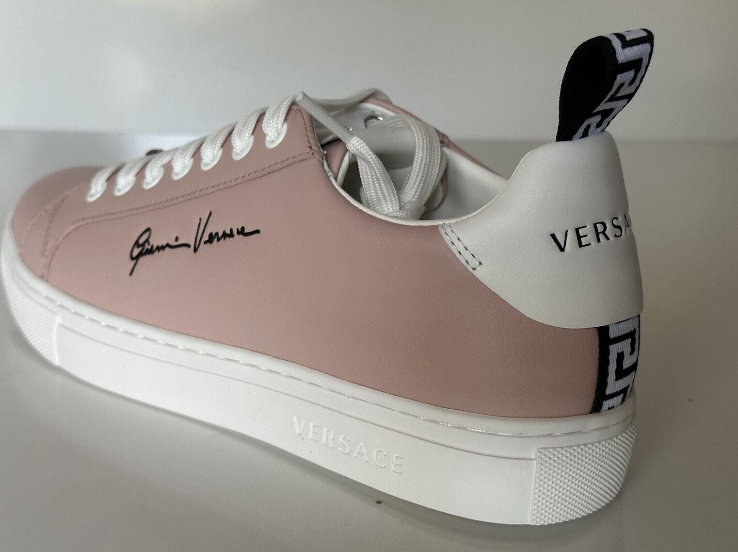 NIB $750 Versace Low Top Blush/White Leather Sneakers 10 US (40 Euro) 1002773