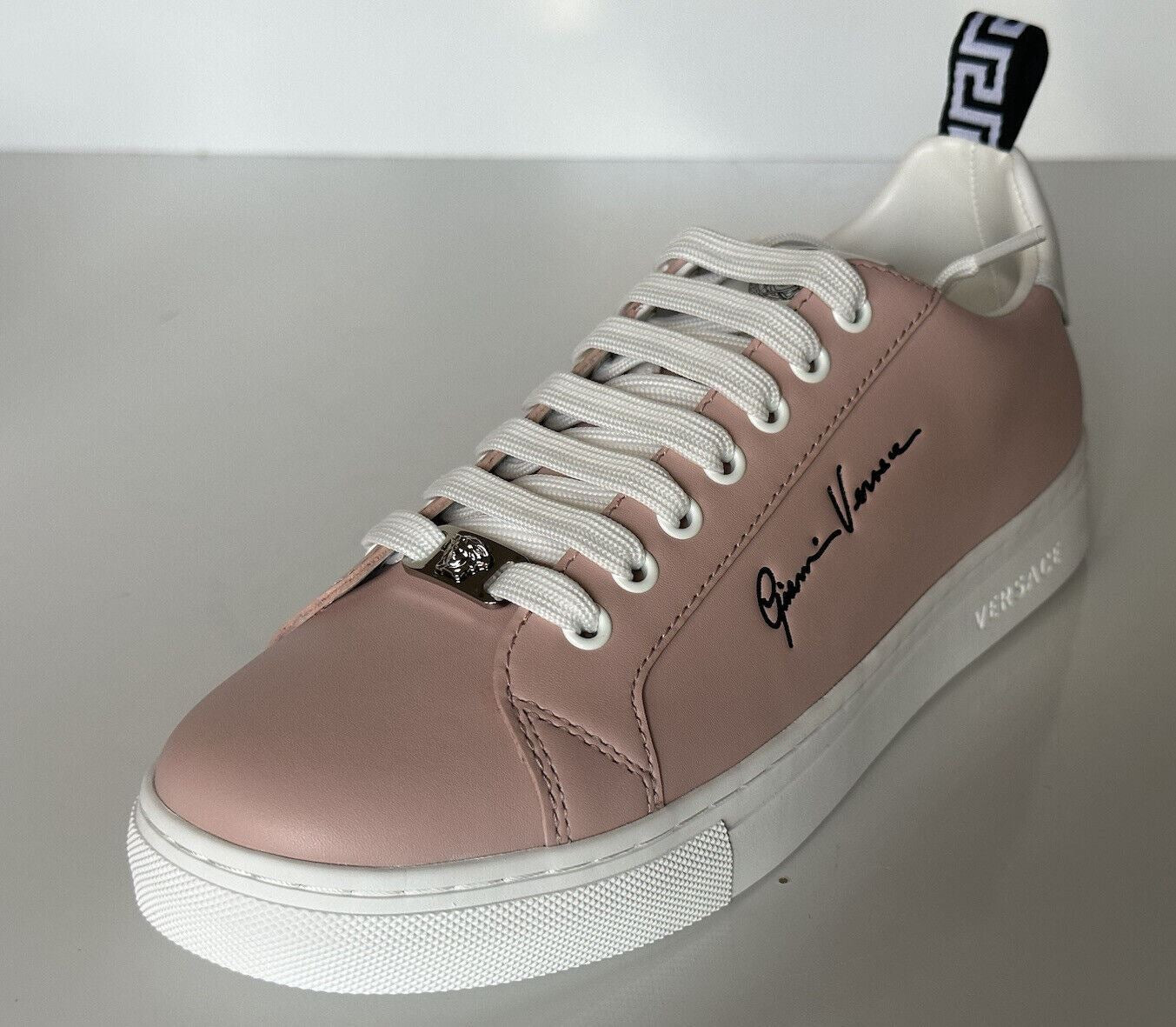 NIB $750 Versace Low Top Blush/White Leather Sneakers 10 US (40 Euro) 1002773