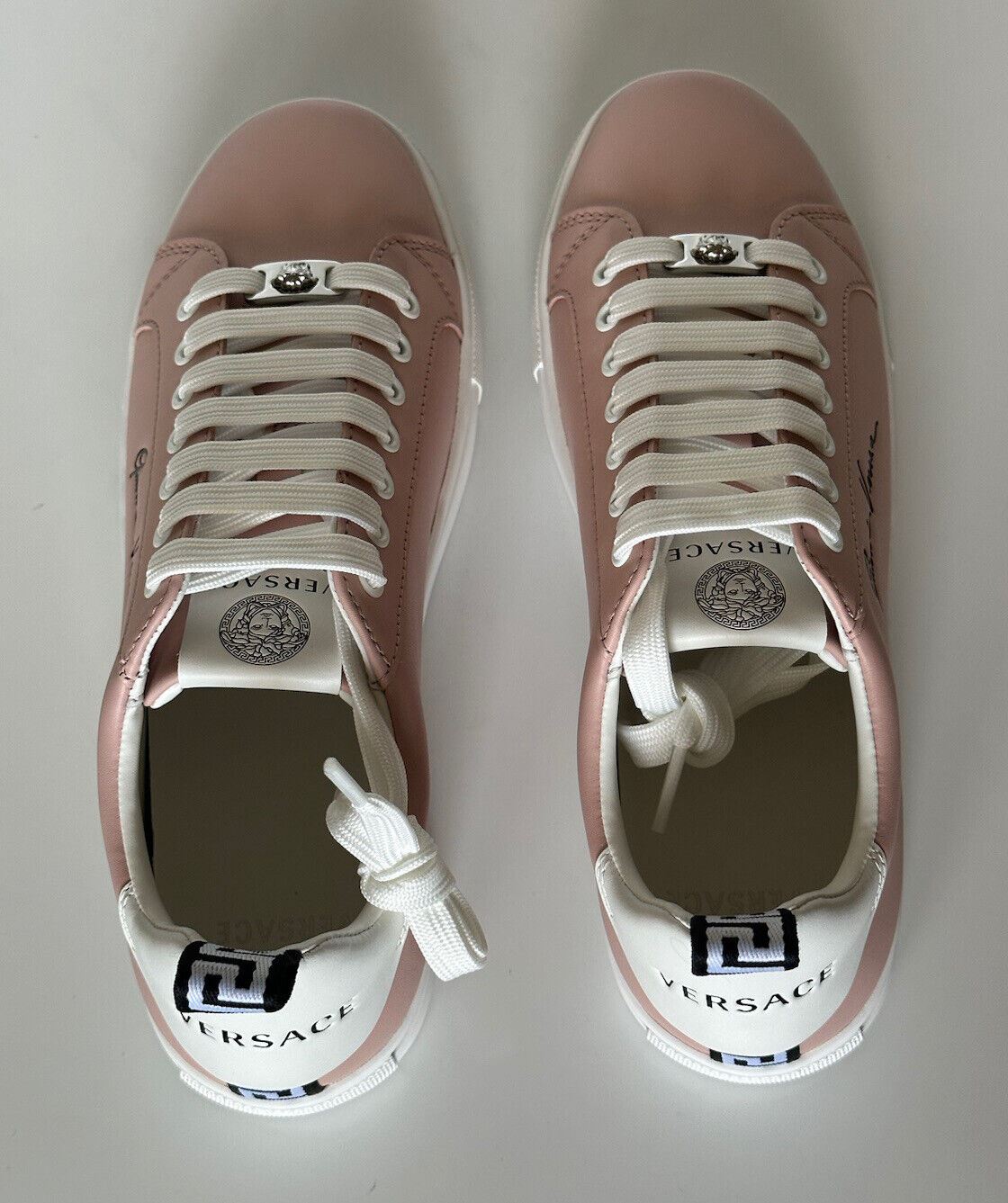 NIB $750 Versace Low Top Blush/White Leather Sneakers 10 US (40 Euro) 1002773