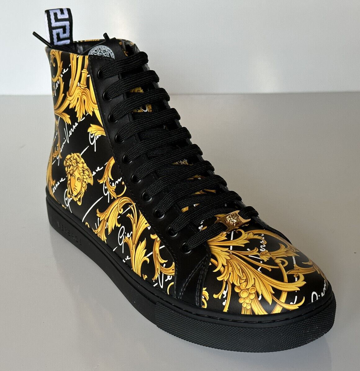 NIB $950 Versace Leather Medusa Baroque Black High-top Sneakers 11 (44) 1002782