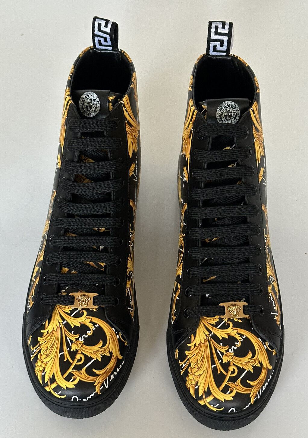 NIB 950 $ Versace Leder Medusa Barock Schwarze High-Top-Sneaker 11 (44) 1002782