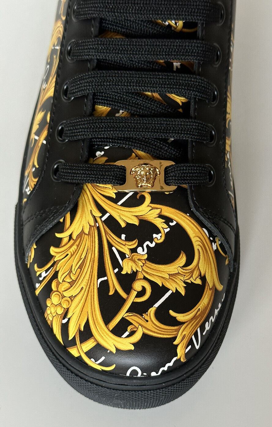 NIB $950 Versace Leather Medusa Baroque Black High-top Sneakers 11 (44) 1002782