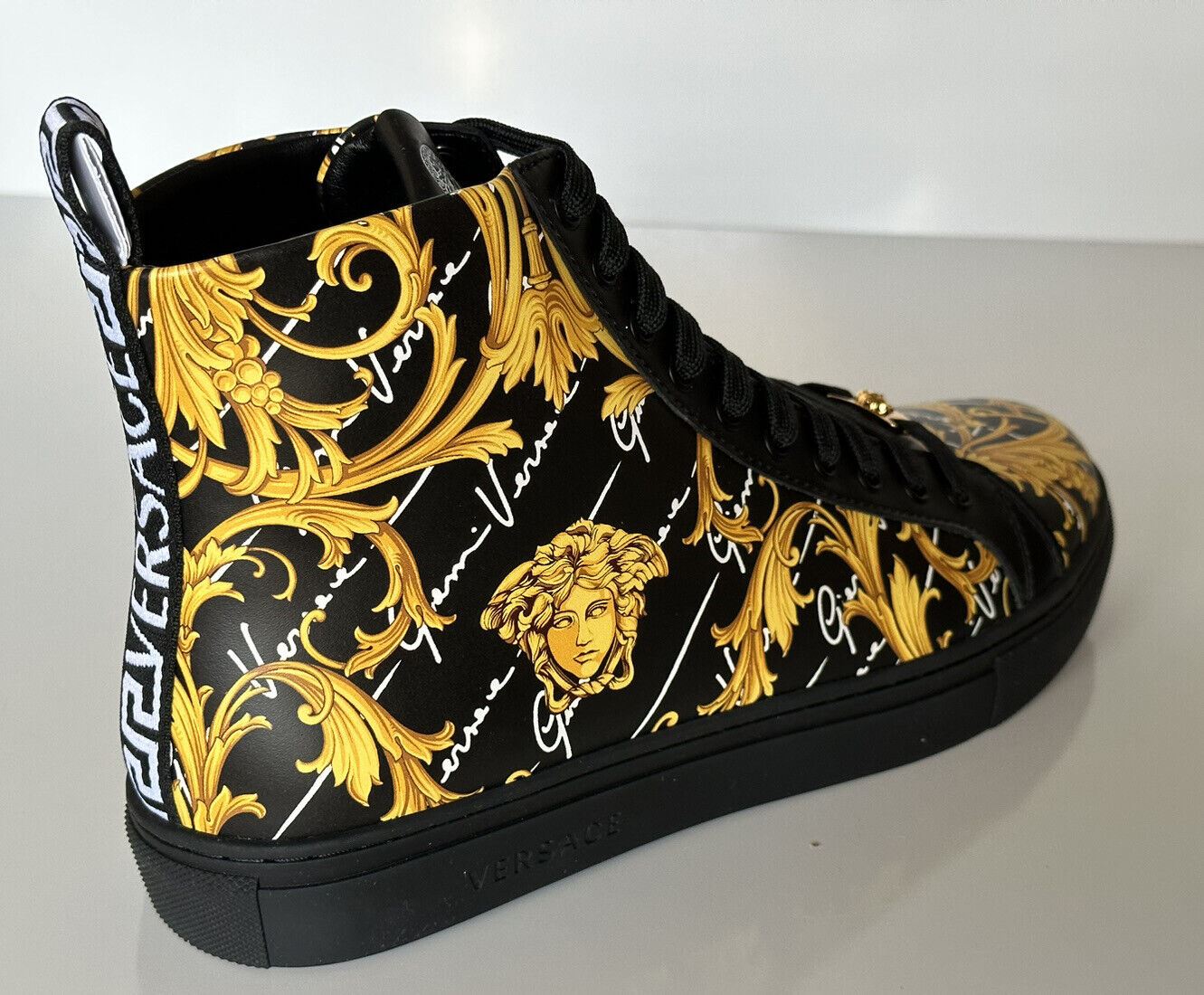 NIB 950 $ Versace Leder Medusa Barock Schwarze High-Top-Sneaker 11 (44) 1002782