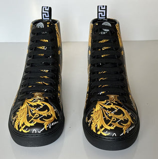 NIB $950 Versace Leather Medusa Baroque Black High-top Sneakers 11 (44) 1002782