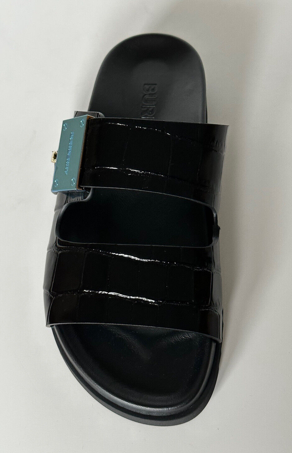 NIB $ 770 Burberry Olympia Damen-Sandalen in glänzendem Schwarz 7 US (37) 8053308 Italien 