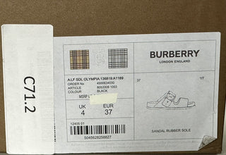 Женские блестящие черные сандалии Burberry Olympia стоимостью 770 долларов США 7 США (37) 8053308 Италия 
