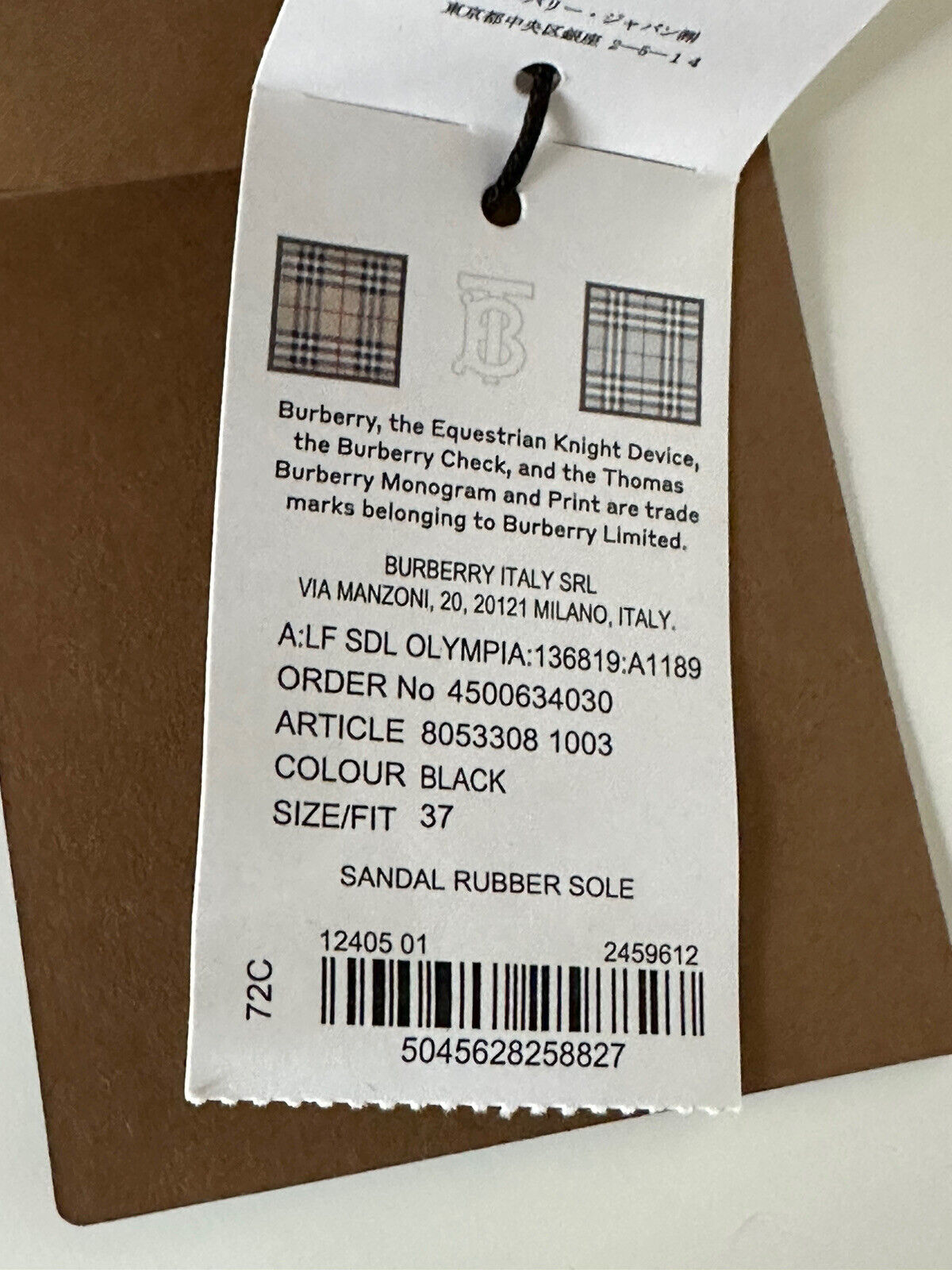 NIB $ 770 Burberry Olympia Damen-Sandalen in glänzendem Schwarz 7 US (37) 8053308 Italien 