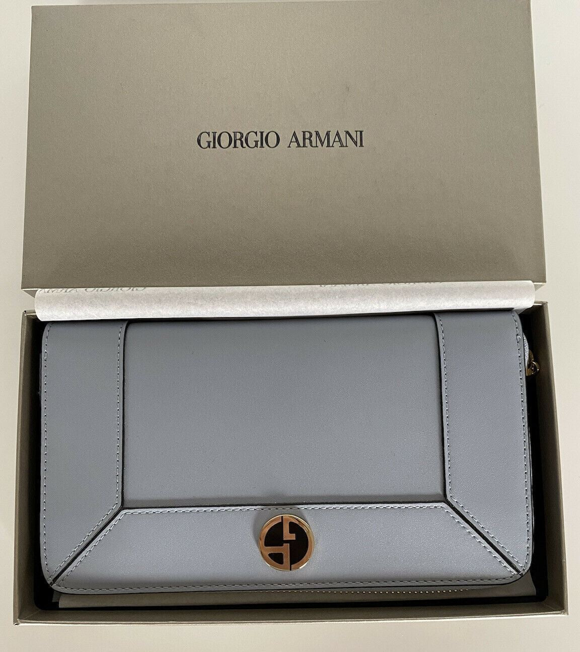 NIB Giorgio Armani Blue Leather Women's Zip Around Wallet Y1H274 Made in Italy