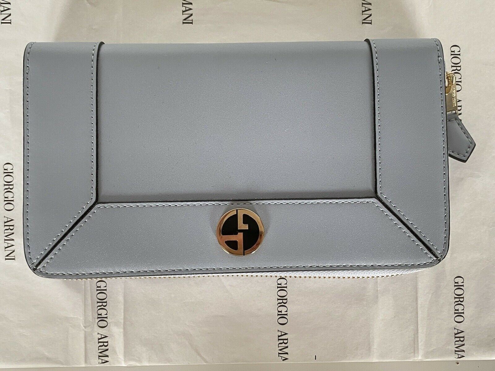 NIB Giorgio Armani Damen-Geldbörse mit umlaufendem Reißverschluss aus blauem Leder Y1H274, hergestellt in Italien