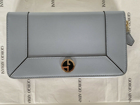 NIB Giorgio Armani Blue Leather Women's Zip Around Wallet Y1H274 Made in Italy