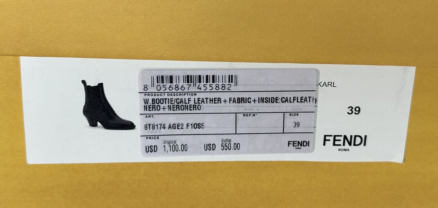 NIB $1100 Fendi Black Soft Calf Leather Ankle Height Boots 9 US (39 Euro) IT