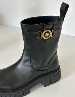 Versace Black Leather Boots 9 US (39 Euro) 1002863 Spain NIB $1300