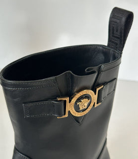 Versace Black Leather Boots 9 US (39 Euro) 1002863 Spain NIB $1300