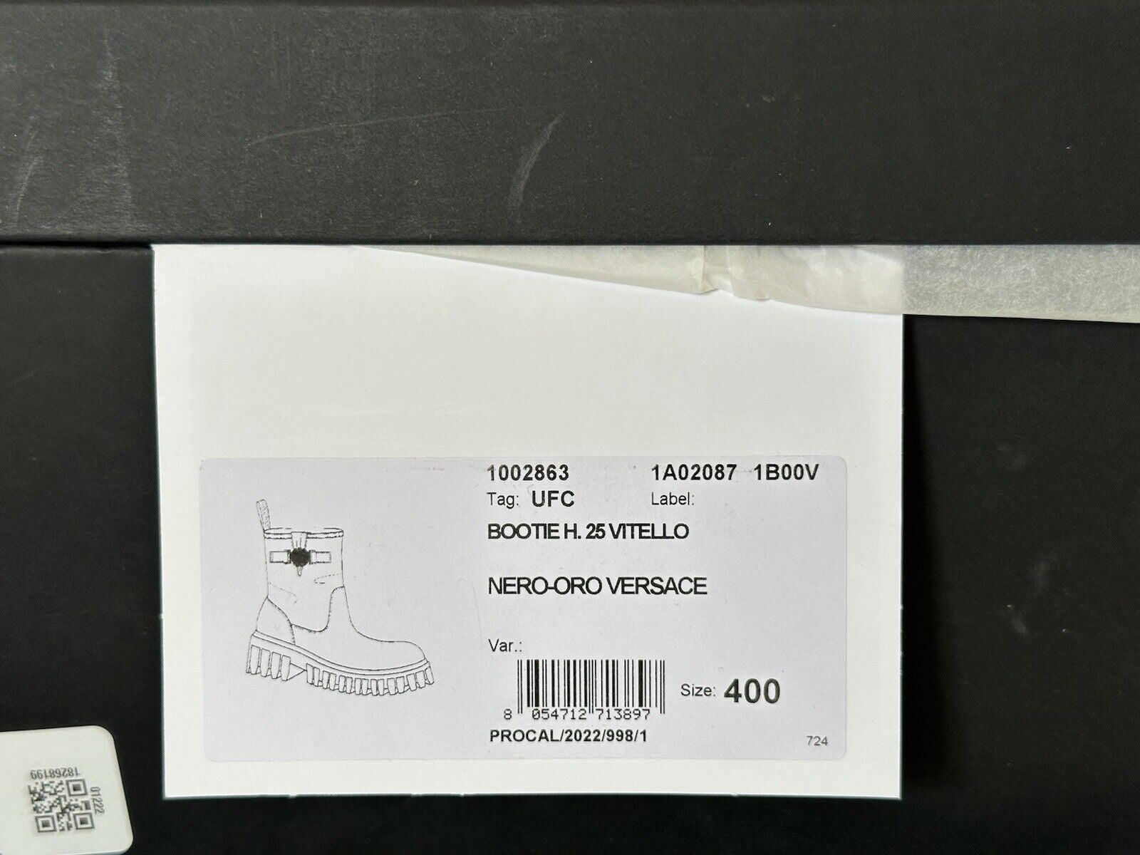 NIB $ 1300 Versace Leder Stiefeletten aus schwarzem Leder 10 US (40 Eu) 1002863 Spanien 