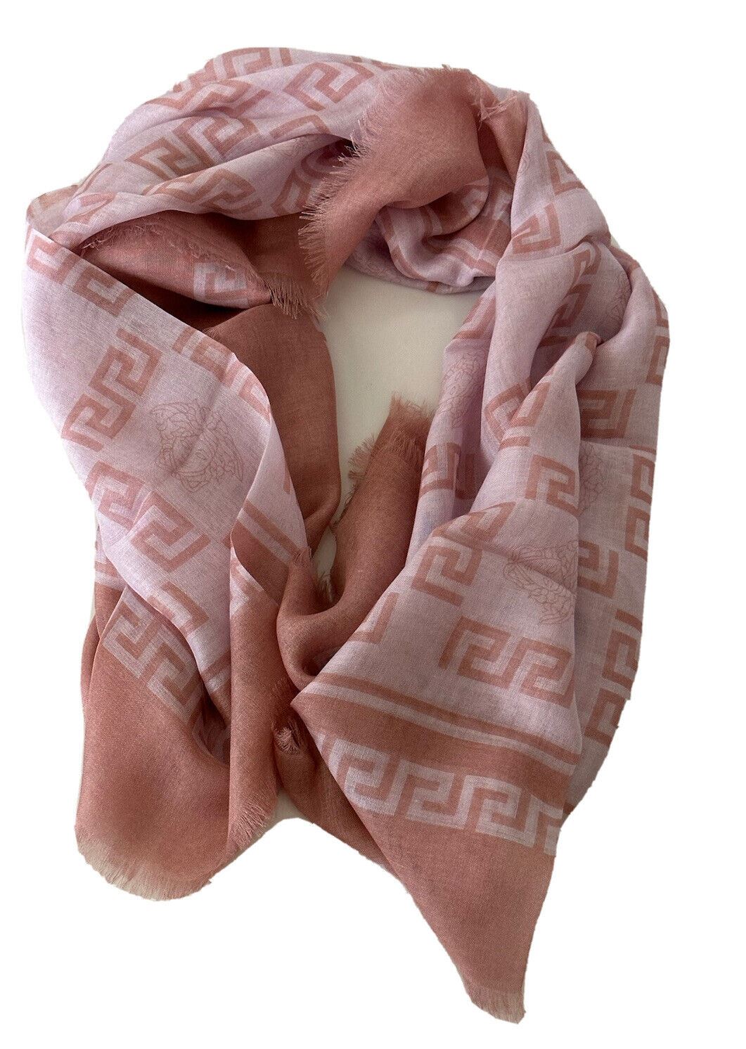 NWT $500 Versace Medusa / Greek Key Print Pink Scarf 52Wx52L IF01401S Italy