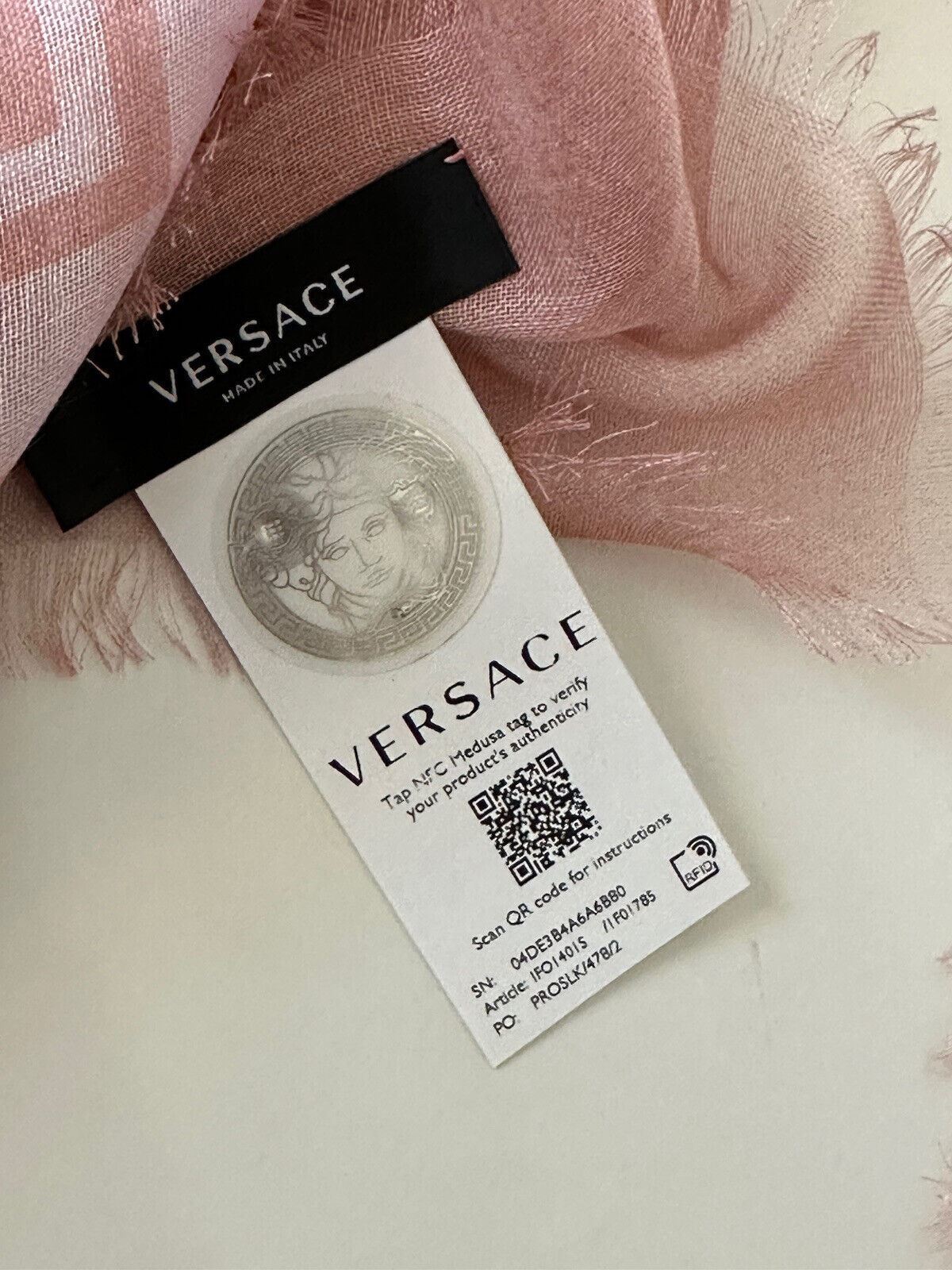 NWT 500 $ Versace Medusa / Greek Key Print Rosa Schal 52Bx52L IF01401S Italien 