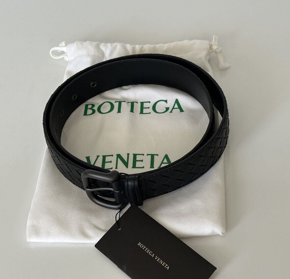 NWT $580 Черный ремень Bottega Veneta Intrecciato из телячьей кожи 42/105 IT 173784 IT 