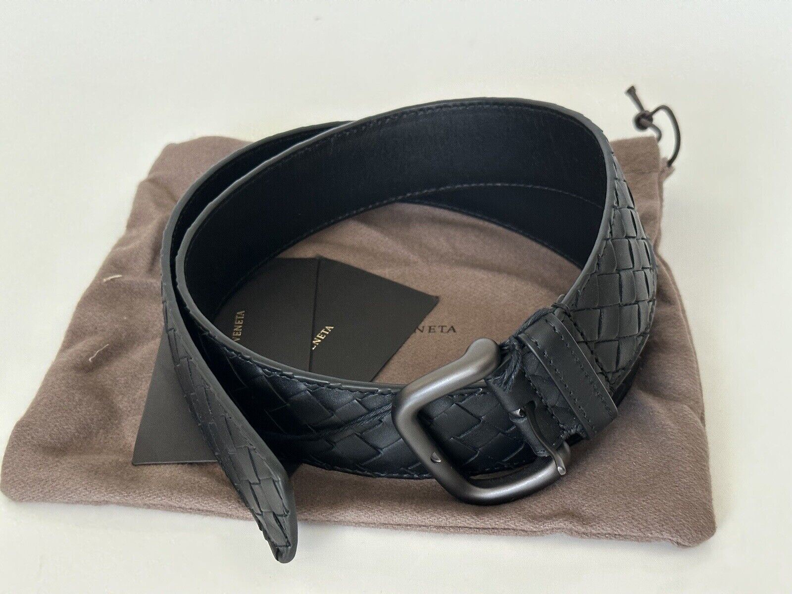 NWT $580 Bottega Veneta Intrecciato Calf Leather Black Belt 36/90 IT 173784 IT