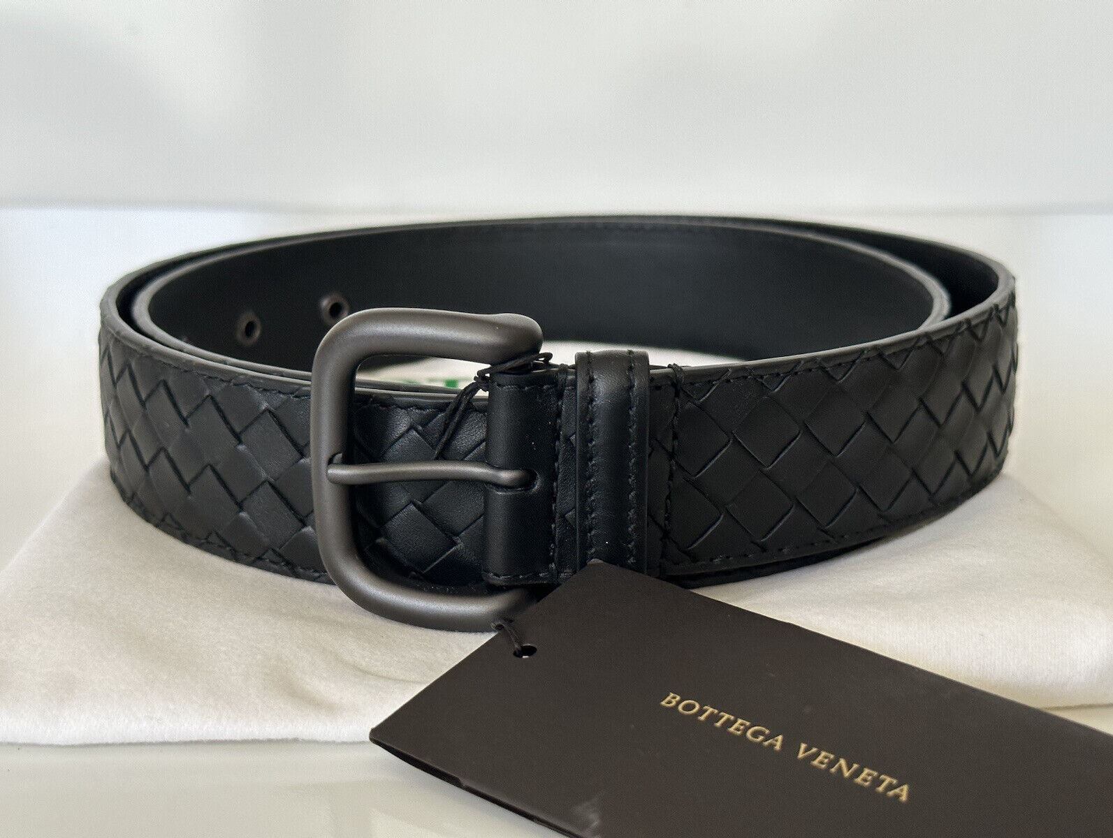 NWT 580 $ Bottega Veneta Intrecciato Kalbsleder Schwarzer Gürtel 36/90 IT 173784 IT 