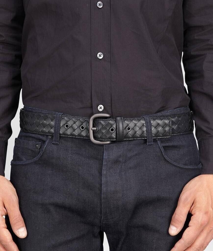 NWT $580 Bottega Veneta Intrecciato Calf Leather Black Belt 34/85 IT 173784 IT