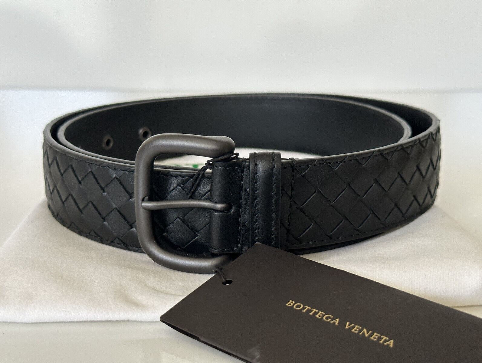 NWT $580 Bottega Veneta Intrecciato Calf Leather Black Belt 34/85 IT 173784 IT